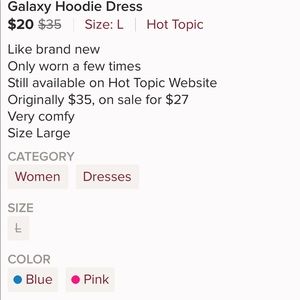 Hot Topic Dresses - Galaxy Hoodie Dress Hot Topic Dresses - Galaxy Hoodie Dress